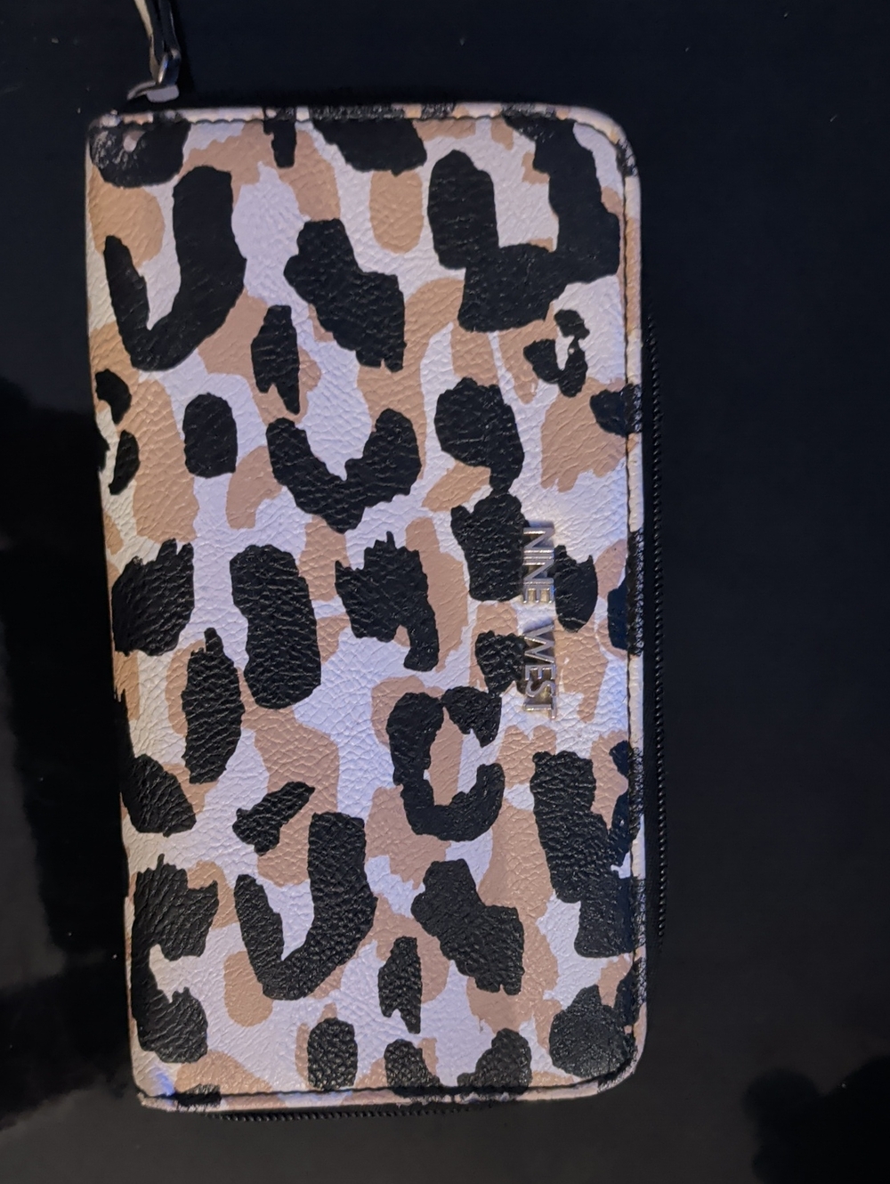 Nine West Leopard Print Zip Wallet in Black and Tan